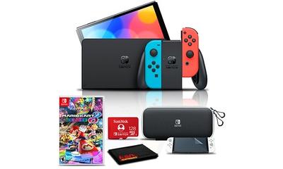 Nintendo Switch Mario Kart 8 Neon Racing Bundle: Red Blue JoyCon