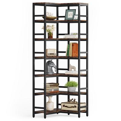 Tribesigns Black Metal 5-Shelf Corner Bookcase (31.49-in W x 65.74-in H x 31.49-in D) | HOGA-JW0236