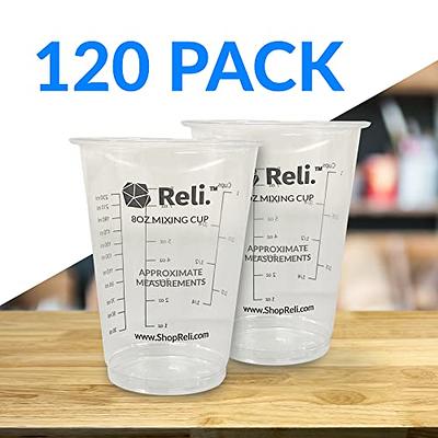 120 Pcs - Bulk Value) Reli. 8 oz Paint Mixing Cup/Resin Mixing Cups, Disposable Measuring Cups, Clear Plastic Mixing Cups for Paint, Epoxy Resin,  Pigments