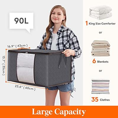 90L Large Clothes Storage Bags, Storage Bins with Reinforced Handles  Durable Zipper Clear Window, Closet Organizers and Storage Containers for