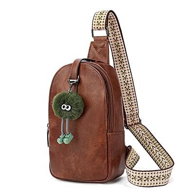 BOSTANTEN Sling Bag for Women Crossbody Purse Crossbody Bag Leather Chest  Bag with Adjustable Guitar Strap for Travel