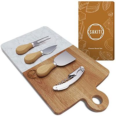 3-Piece Olive Wood Cheese Knife Set with Acacia Cheese Board