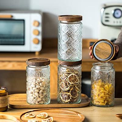 Kitchen glass jars with wood lid air-tight decorative glass jar