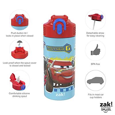 Zak Designs Disney Pixar Cars 14 oz Double Wall Vacuum Insulated Thermal Kids Water Bottle, 18/8 Stainless Steel, FlipUp Straw Spout, Locking