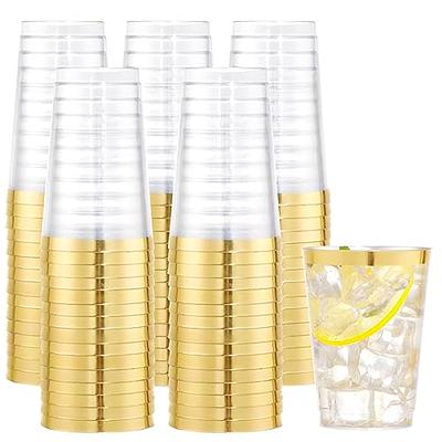 I00000 100PCS Gold Plastic Cups,10 oz Clear Plastic Cups with Gold