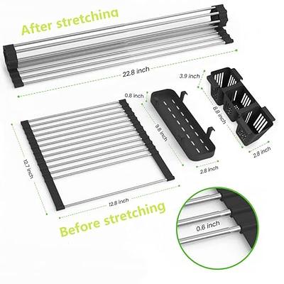 1pc Dark Gray Stretchable Sink Storage Rack With Adjustable Length