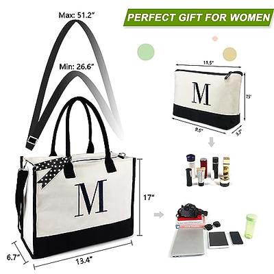 Monogrammed Zippered Top Canvas Tote With Handles : Medium 