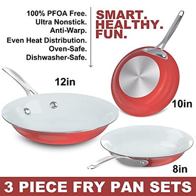 ROCKURWOK 3 Pcs Frying Pan Set, Hard Ceramic Nonstick Cookware Set,  8in/10in Omelet Pan, 12in Skillet, Inducton, Dishwasher & Ovens Safe, Free  of PFAS