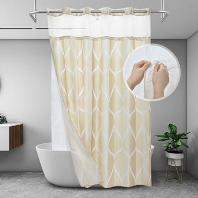 YIATN No Hook Ivory Extra Long Shower Curtain with Snap in Fabric Liner Set  - Hotel Style with See Through Mesh Top Window, Modern Geometric Waterdrop  Design,Water-Repellent & Washable, 71x98 INCH 