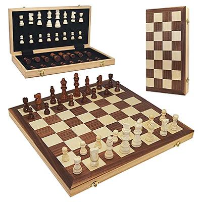 Gothink Wooden Chess Set Board Games Portable Folding Chessboard 15”x15”  Puzzle Game with 32 Solid Wood ajedrez Chess Piece for Adults and Kids  Travel