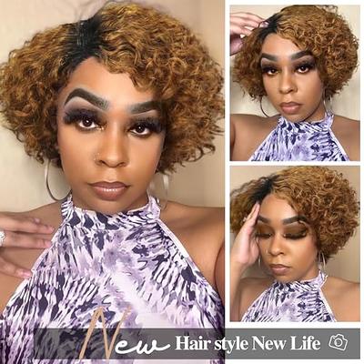 Quantum Love Human Hair Wigs Curly Wave Side Part Wig Short Bob Pixie Cut  Brazilian Remy Human Hair Deep Curly None Lace Front Wigs for Women Ombre  Black Brown Color - Yahoo