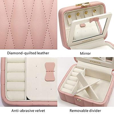  KAMIER Pu Leather Jewelry Box, Travel Diamond Quilted Jewelry  Case Storage for Ring Earrings Necklace