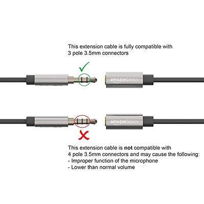 Basics 3.5mm Auxiliary Male to Female Jack Audio Extension Cable,  Adapter for Headphone or Smartphone, 12 Foot, Black