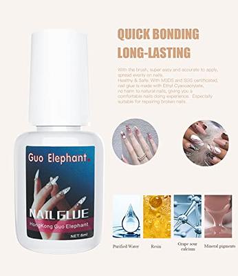 Melous Nail Glue Glue Off for Press on Nails, Acrylic Nails, Nail Tips  Strong Glue Long Lasting Brush on Nail Glue 7ML for Fake Nails