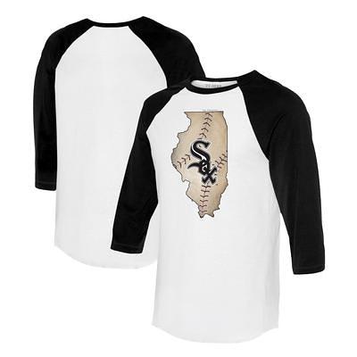 Women's Tiny Turnip White/Black Miami Marlins Stacked 3/4-Sleeve Raglan T-Shirt