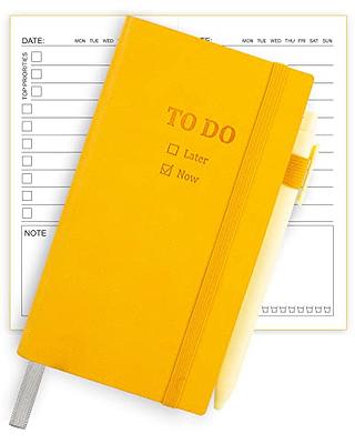 Undated Daily Planner To Do List Notepads and Walnut Stand - 120 Checklist  Cards, 10 Goal Cards - Perfect Note Pads for Work Desk or School - ADHD