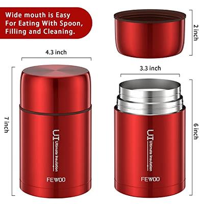 FEWOO Food Jar - 27oz Vacuum Insulated Stainless Steel Lunch Thermos, Leak Proof Soup Containers with Bag for Hot or Cold Food (Grey)