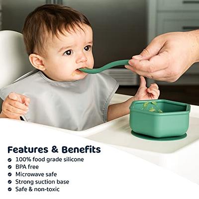 PandaEar Silicone Baby Feeding Set 2 Pack Silicone Divided Suction Plate  and 2 Pack Tiny