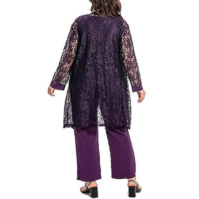 3 Piece Mother of the Bride Pant Suit with Irregular Lace Chiffon Jacket