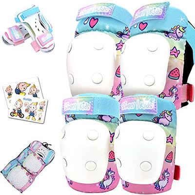 Bienbee Knee Pads for Kids，7pcs Unicorn Kids Knee Pads and Elbow Pads Set  Wrist Guards for Girls Boys Protective Gear Set with Bag for Roller Skating  Inline Skates Skateboard Cycling Rainbow 