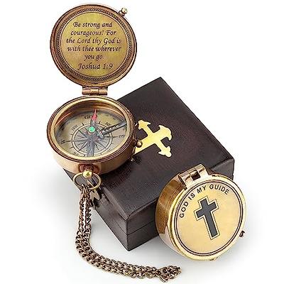 MARINE ART HANDICRAFTS Brass Compass for Religious Gifts, Confirmation Gifts,  Baptism Gifts, Best Easter, Christian Gifts for Men, Catholic Gifts,  Birthday Gifts, Gifts for Teen Age, Graduation Gifts. Be Strong and  Courageous