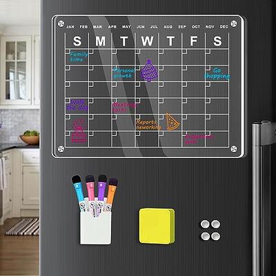 Acrylic Magnetic Calendar for Fridge, Polegas 16X12 Clear Refrigerator  Calendar, Dry Erase Fridge Calendar Whiteboard, Small Monthly Planner