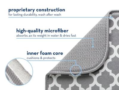 Dishwashing Tools: Microfiber Dish Drying Mat, Gray Trellis, 18 x 16