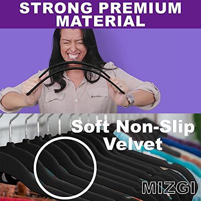 MIZGI Premium Velvet Hangers (50 Pack) Heavy Duty - Non Slip Felt Hangers -  Velvet Suit Hangers White - Chrome Hooks,Space Saving Clothes Hangers