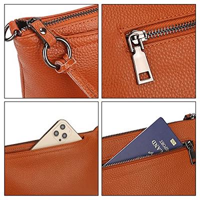 YALUXE Genuine Leather Shoulder Bag Medium Size Handbag Purse Multi Zip  Pockets Crossbody Bags for Women Black