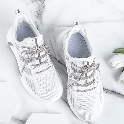 1pair White Rhinestone Shoelaces With Rhinestone Decoration, Fashion Diy  Lace For Sneakers And Athletic Shoes
