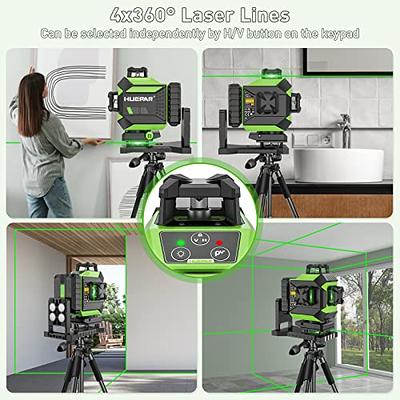 Huepar 3D Cross Line Self-leveling Laser Level 3 x 360 12 lines Green Beam  Three-Plane Leveling and Alignment Laser Tool, Li-ion Battery with Type-C  Charging Port & Hard Carry Case Included 