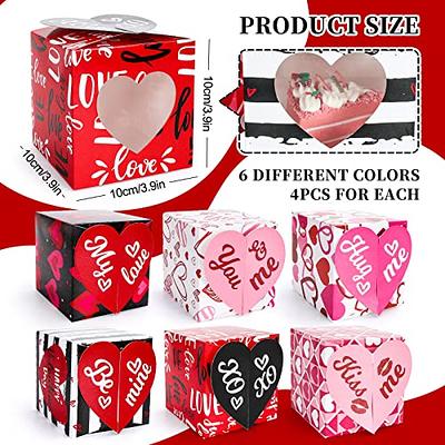 Whaline 24Pcs Valentine's Day Treat Boxes Red Pink Heart Cardboard Box with  Window 3 Inch Mini Cupcake Box Valentines Gift Container for Goodie Cookie