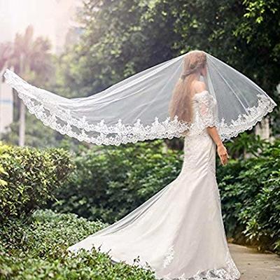 Ursumy Bride Wedding Lace Veil Short Waist Veils 2 Tier Soft Tulle Veil  Bridal Veils with Comb (Ivory)