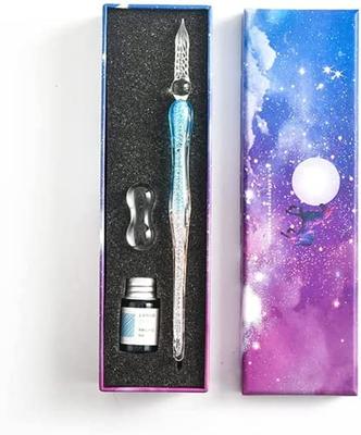 Loliz Number72 Glass Dip Pen, Handmade Glass Signature Pen Artist Ink Pen  Vintage Dip Ink Pen Crystal Writing Gift Pen (Blue)