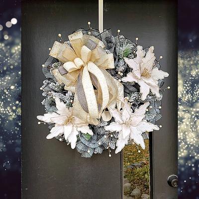 Creamy Beige White Wreath for Front Door, Large All Season