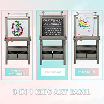 Art Easel for Kids-115 Accessories Kids Wooden Easel, Adjustable Double  Sided Magnetic Dry Erase Board & Chalkboard Paper Roll Kids Easel, 3-in-1