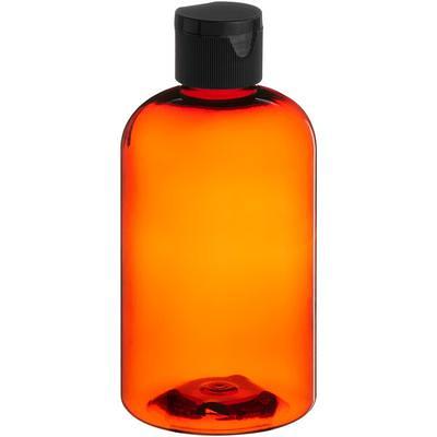 Boston Round 8 oz. Amber Plastic Bottle (PET) with Black Unlined Flip Top  Lid