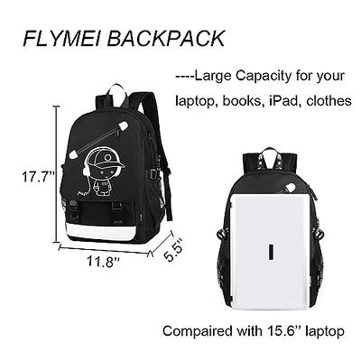 FLYMEI Cool Backpack with USB Charging Port, Anime Backpack for Teens 15.6  inch Laptop Backpack, Luminous Bookbags for Boys Durable Backpack for