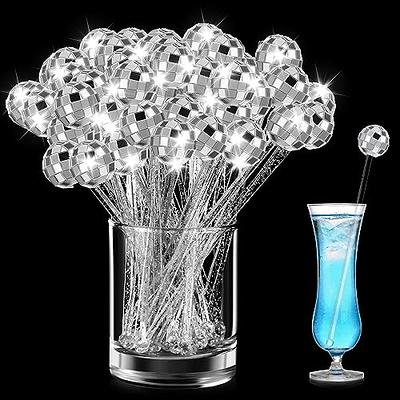 24 Pcs Disco Party Decorations Mirror Disco Ball Straws Disco Ball Stirrers  Cocktail 70s Disco Decorative Straws Plastic Stir Sticks Mini Disco Straw