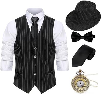 Gionforsy 1920s Mens Costume Gatsby Gangster Costume Accessories Set 20s  Hat Suspenders Bow Tie Vintage Pocket Watch (Large, Stripe Black-2) - Yahoo  Shopping