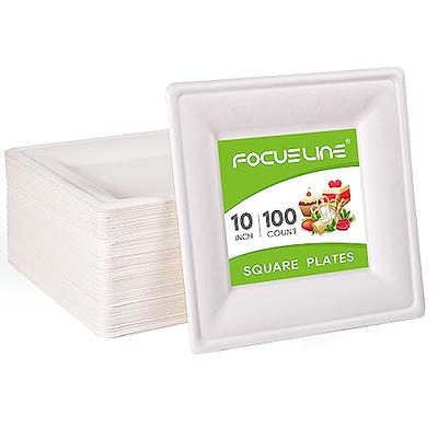 [100 Pack] Square 6 x 6 Biodegradable Bagasse Plates in White Eco Friendly M