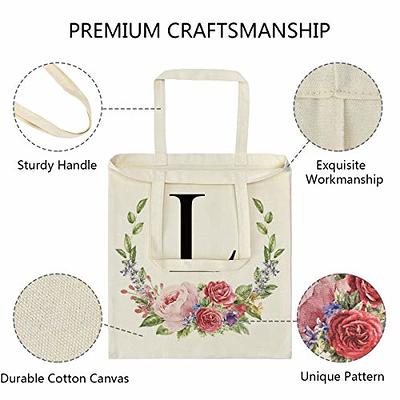 Aunool Personalized Gifts Tote Bags for Women Initial Canvas Tote Bag with Zipper and 2 Pockets Reusable Grocery Bags for Picnic