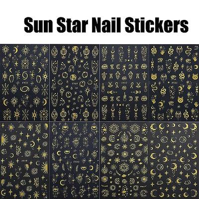 8Sheets Gold Star Nail Sticker Decals- Metallic Nail Supplies 3D  Self-Adhesive Sun Stars Moon Starlight Planets Snake Nail Design Nail Art  Stickers