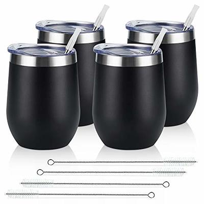 4 Pack 12Oz Stemless Wine Tumbler Wine Glasses Set of 4 Stainless Steel  Cups with Lid and Straw for Women Men Family Daily Use