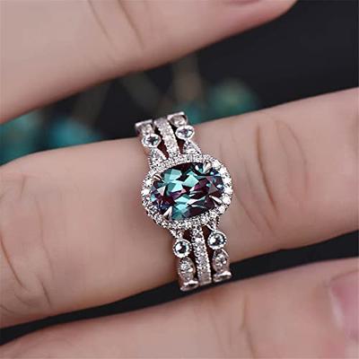 ILH Women Natural Gemstones Crystal Ring Love Heart Rings Engagement Wedding Bride Ring Jewelry Gift