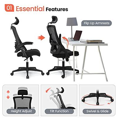 NEO CHAIR Office Desk Computer Gaming Chair with Ergonomic Lumbar Back  Support Flip-up Padded Armrest Adjustable Height and Wheels for Home or  Office