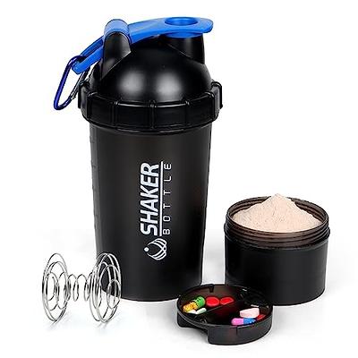 XTKS Shaker Bottle 18OZ Protein Shaker Bottles with Powder Storage & Pill  Case 500ML GYM Shaker Cup for Protein Mixes with Blending Ball Leak Proof  Mixer Bottle for Pre Workout,BPA Free(blue) 