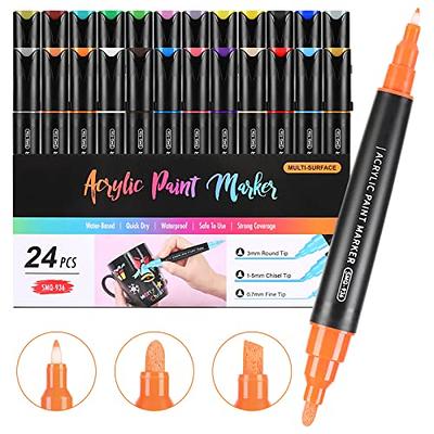 24 Colors Dual Tip Acrylic Paint Pens Markers, Premium Acrylic