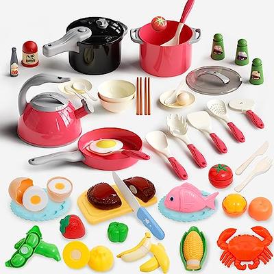 Cute Stone Kids Kitchen Pretend Play Toys Play Cooking Set Cookware Pots and Pans Playset Peeling and Cutting Play Food Toys Cooking Utensils
