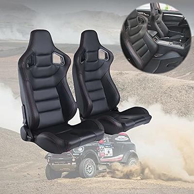 Racing Seats, 2PCS Universal PVC Leather Bucket Seats Sport Pair Adjustable  Seats with Sliders (Black & Red Stitching)